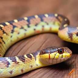 A pet king snake on a wooden floor