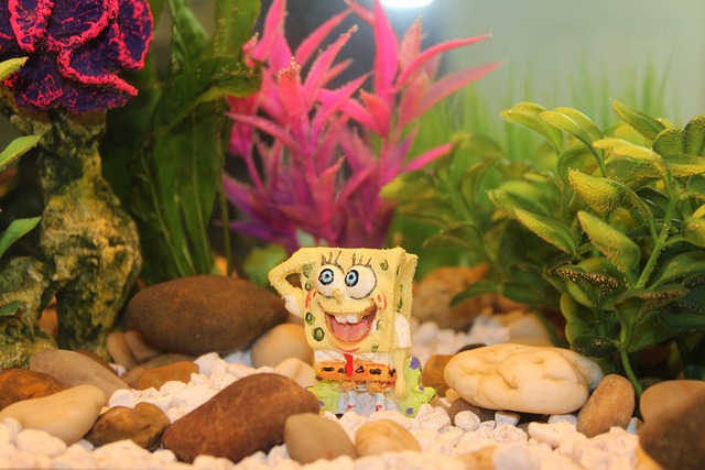 Fish Tank with Decorations, Including a Sponge Bob Figure Fish Tank with Decorations, Including a Sponge Bob Figure