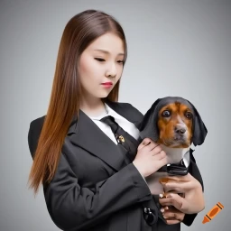 A lawyer holding a dog. Image created with https://www.craiyon.com/  A lawyer holding a dog. Image created with https://www.craiyon.com/