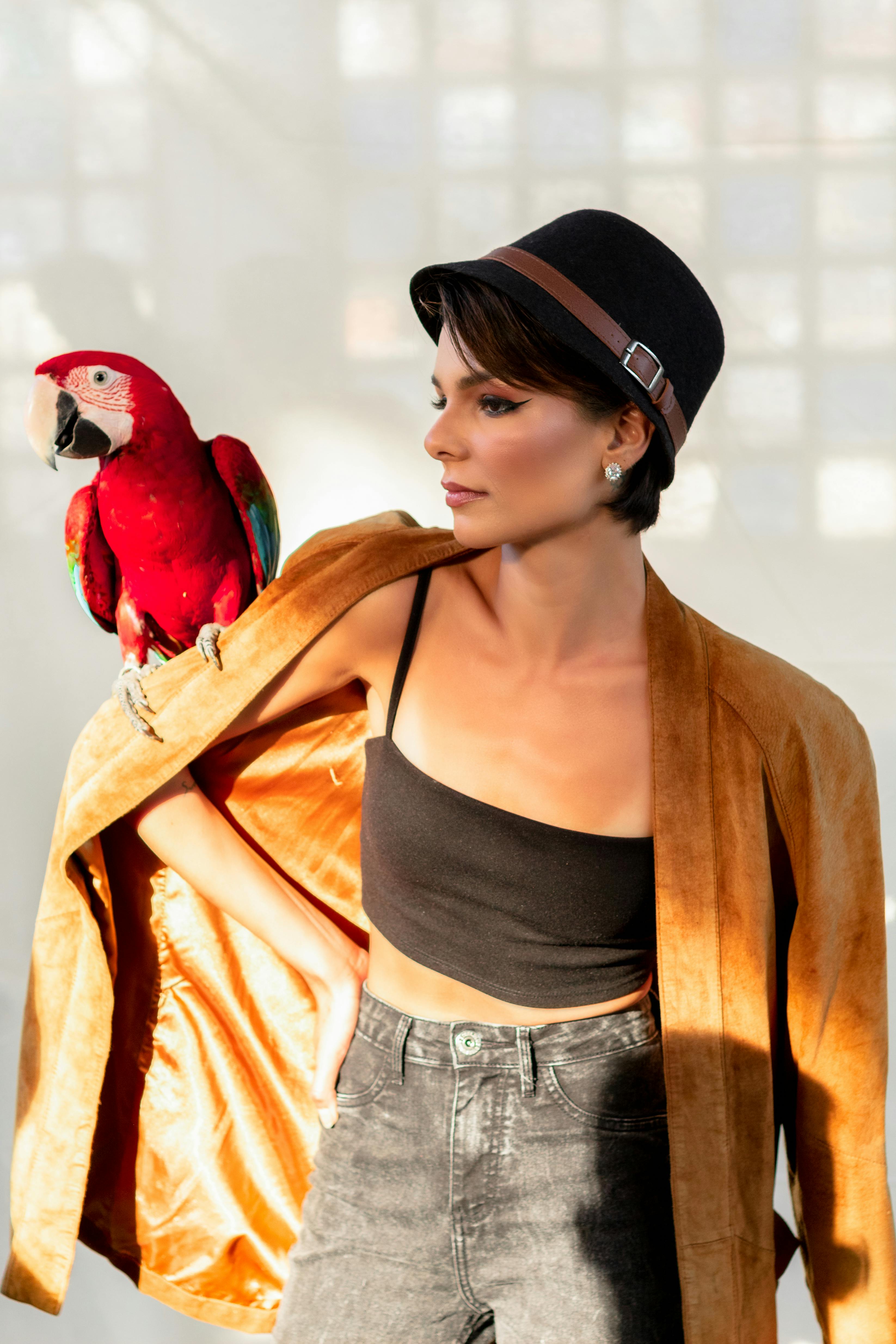 Woman With a Macaw on her Shoulder. Macaws Live a Long Time and May Require Estate Planning For Your Pet Woman With a Macaw on her Shoulder. Macaws Live a Long Time and May Require Estate Planning For Your Pet