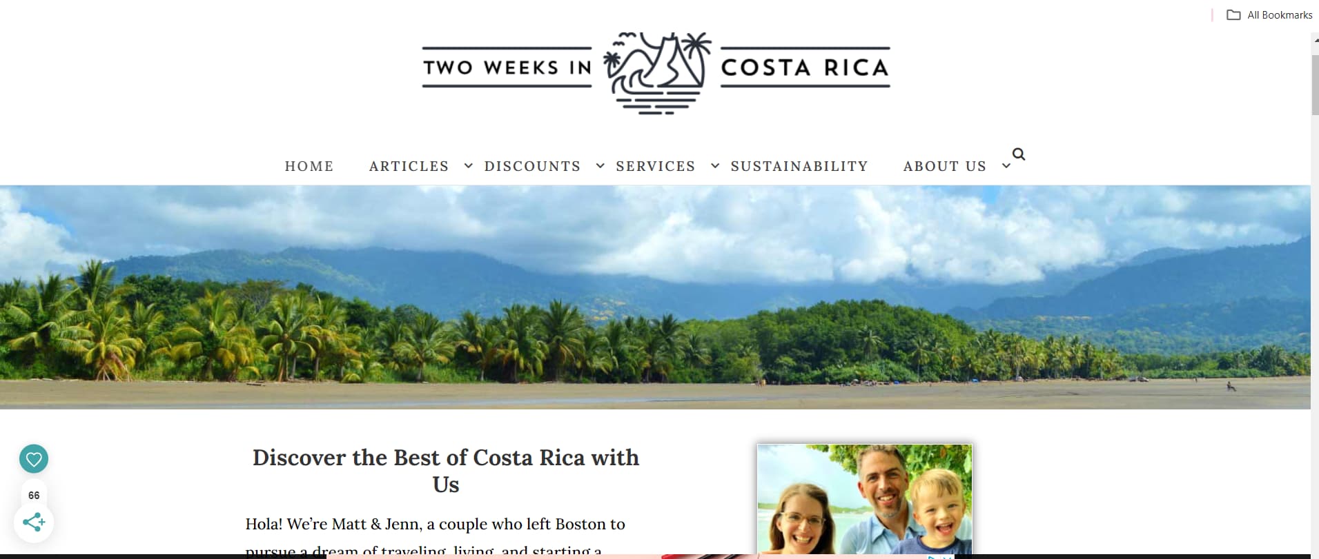 A Screenshot of the Two Weeks in Costa Rica Website A Screenshot of the Two Weeks in Costa Rica Website