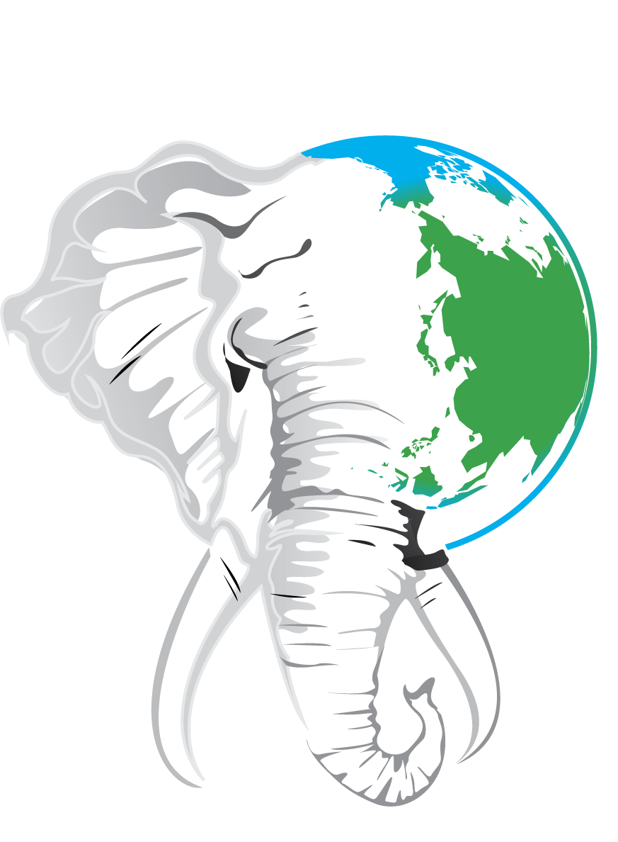 World Animal News Logo, a Stylized Drawing of an Elephant Head with a Globoe coming out of the Side of Its Head World Animal News Logo, a Stylized Drawing of an Elephant Head with a Globoe coming out of the Side of Its Head